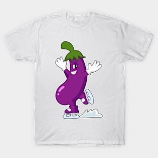 Eggplant at Ice skating with Ice skates T-Shirt